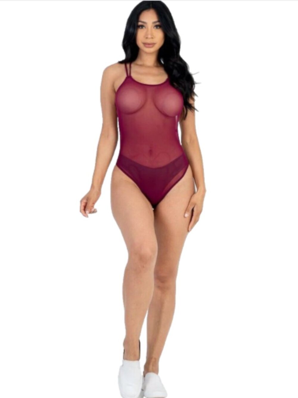 NEW Capella Small Burgundy Bodysuit Soft Mesh Backless Crisscross Clubwear Beach